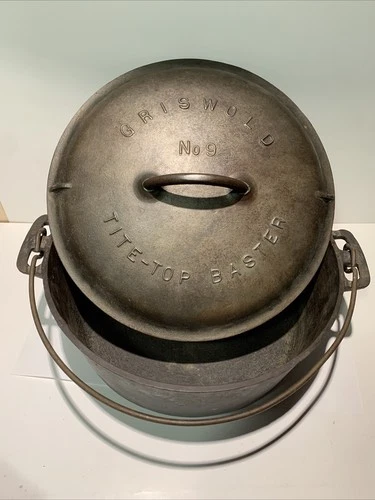Griswold #9 Erie Cast Iron Dutch Oven Slant Logo Very Nice Usable Antique Grail
