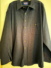 Pendleton Gray Wool Flannel Button-Up Shirt Solid Point Collar Pockets L/S