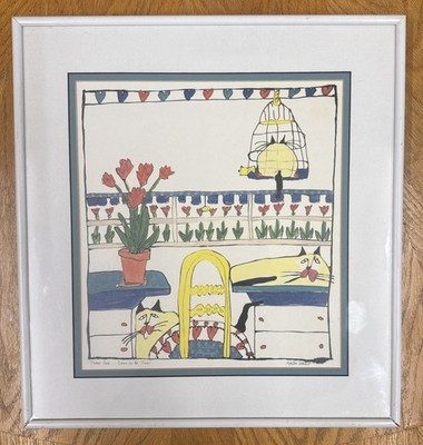 Martha Wahlert Signed Cat Art Framed Print ''Three Cats Soon To Be Two 