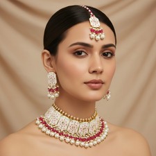 Indian Bollywood Style Meenakari White Jewellery Set