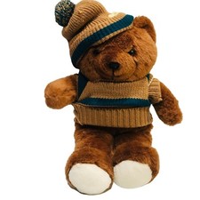 Vintage Dan Dee Teddy Bear Plush 17  Brown Sweater Hat Christmas Stuffed Toy