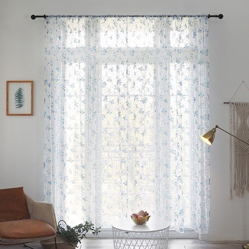 Voile Curtains Panel Leaves Flower Sheer Tulle Curtain Window Screening Slot Top - Picture 8 of 18
