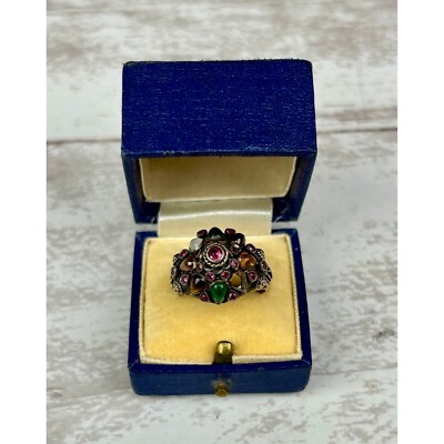 Vintage Sterling Silver 18k Gold Multi-Gem Stone Thai Princess Harem Ring AS IS