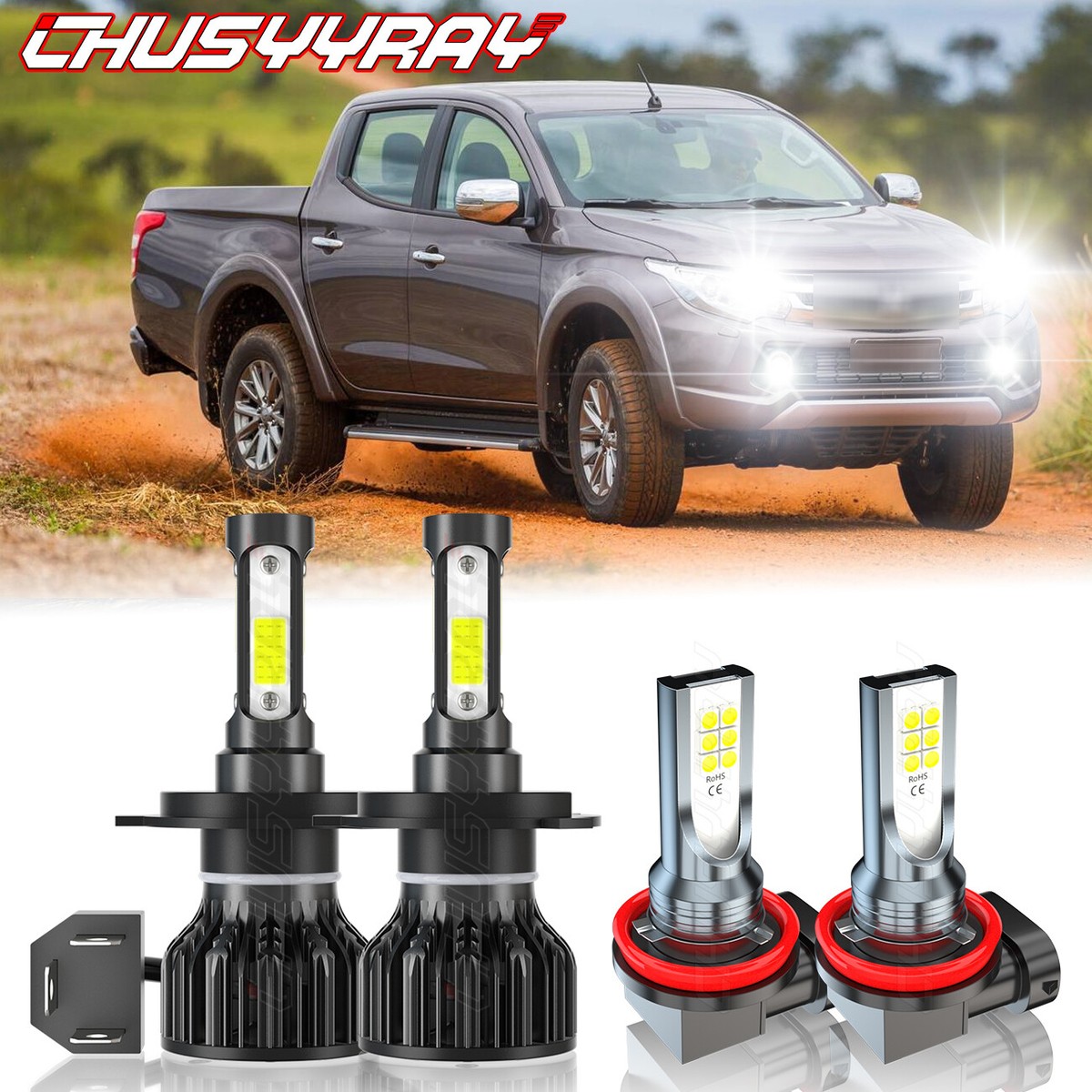 For Mitsubishi L200 2008-2019 4x LED Headlights Fog Light