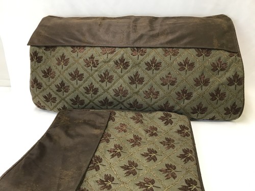 2 King Sz Rustic Lodge Pillow Shams Faux Leather Brown Green Western Autumn Leaf - Picture 2 of 12
