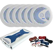 6x Pyle PLMR6LEW 6.5'' Speakers w/ MultiColor LED, 6-Channel Amplifier, Wire Kit