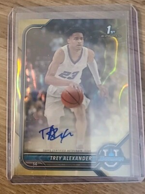 2021-22 TREY ALEXANDER 1st Bowman AUTO Gold Refractor /50 New Orleans Pelicans