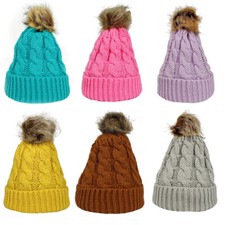 Women Knitted Winter Warm Beanie Hat Braided Plush Bubble Baggy Ski Cap BD24451