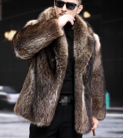 Luxury Winter Mens Coat Faux Mink Fur Long Sleeve Thicken Business