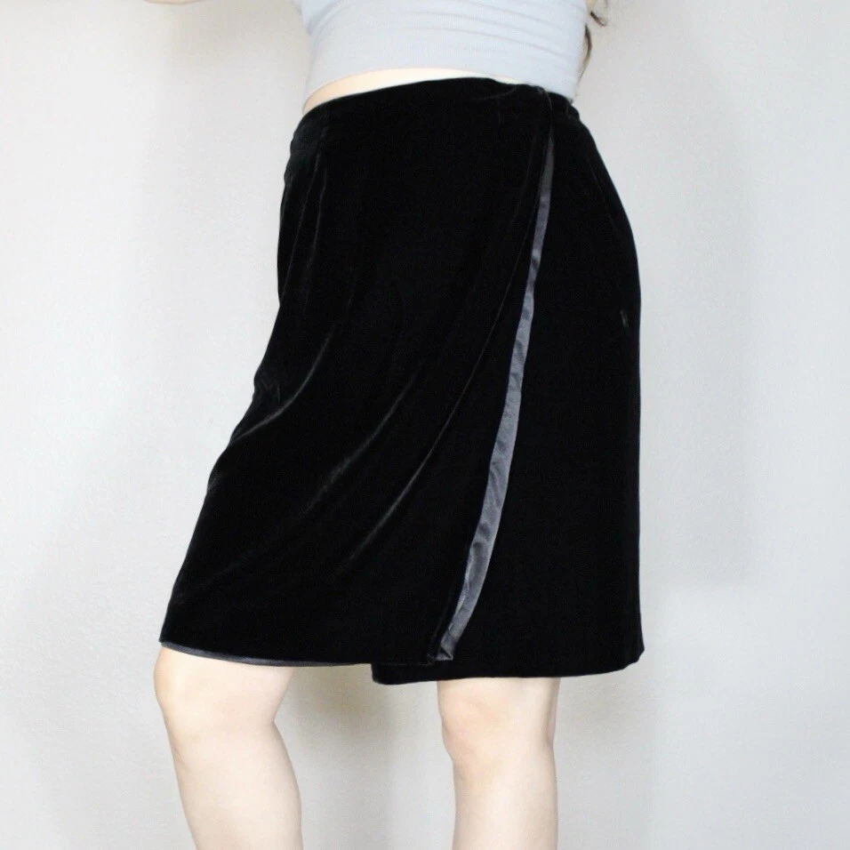 Falda corta vintage Talbots terciopelo mezcla seda verdadera envolvente talla 4 lápiz negra años 90 Foto 3 de 4