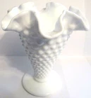 Vintage Fenton Glass Vase White Milk Glass Hobnail Trumpet Cone Shape 5 3/4" T