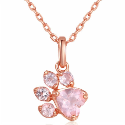 1Ct Lab-Created Peach Morganite Bear Paw Pendant 14K Rose Gold Plated NO CHAIN