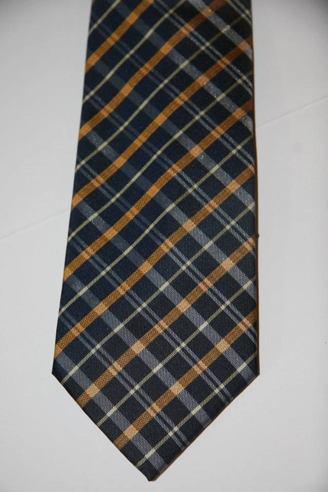 Corbata Milani Collezioni 100 % microfibra azul amarillo a cuadros hecha a mano Foto 3 de 4