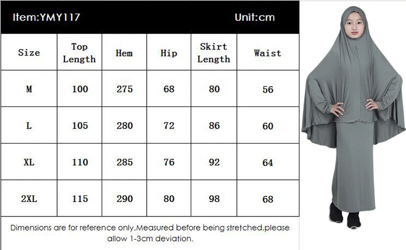 Ramadan Kids Girls Hijab Abaya Prayer Dress Set Khimar Caftan Robe Muslim Kaftan