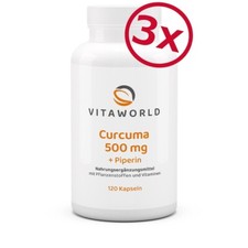 Vita World 3er Pack Curcuma 500mg 3 x 120 Kapseln Kurkuma Schwarzer Pfeffer Ext.