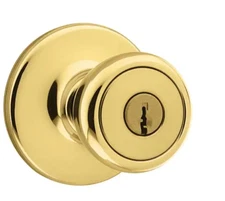 Kwikset Polished Brass Tylo keyed Entry Knob round door handle lock NO HARDWARE