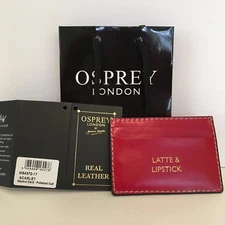 NWT Osprey London LATTE & LIPSTICK Scarlet Mantra Leather Card Holder & Gift Bag