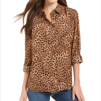 Chemise Boutonnée Femme Charter Club – Imprimé Léopard, Multi-couleurs, Taille L