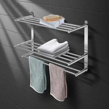 3-Tier Bathroom Towel Rack Bar 24 Wall-Mounted Storage Shelf Stainless Steel US