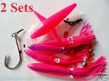 2 Sets Daisy Chain Bait Rig Bird Tuna Marlin Fishing Trolling Lures Souid -PINK
