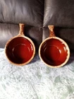 2 Vintage Hull Brown Drip Individual Casseroles / Chili Bowls, with Handles