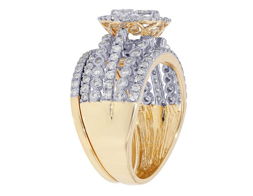 Round Cluster Halo 1 1/2 CT Real Diamond Bridal Rings Set 14K Yellow-White Go... - Picture 5 of 7