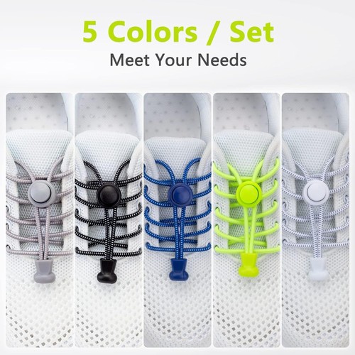 Elastic No Tie Shoe Laces 5 Pairs Tieless Shoelaces for Sneakers Boots - Picture 4 of 11