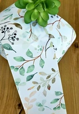 5/8, 7/8, 1.5 & 3" Leaves Grosgrain Ribbon Green Leaves Sprigs Stems Water Color