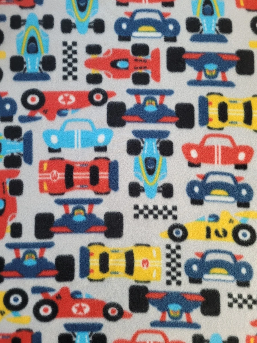 New Fleece Race Cars Print Baby Blanket w Crochet Edge Approx 30