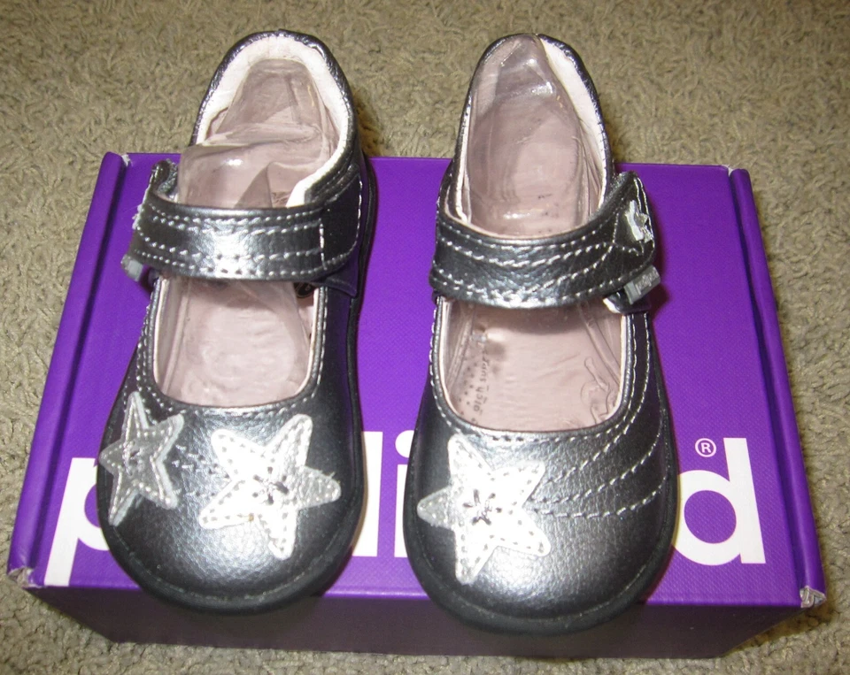 Zapatos Mary Jane PEDIPED Grip N Go Niñas Talla 20 EU 5 EE. UU. Cuero Gris Starlite NUEVO Foto 2 de 4
