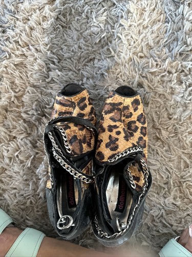 Dollhouse Animal Leopard Print Platform Heels Sz 10 Chain Wrap Zip - Picture 5 of 15