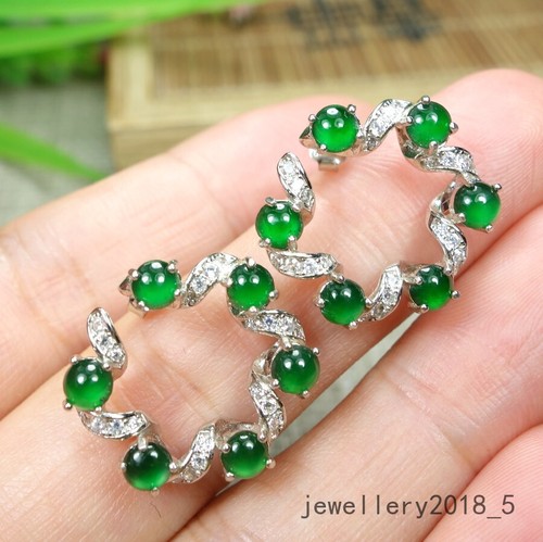 Certified Icy Green 冰绿 Burma 100% Natural A jadeite Jade Earring 925silver 耳钉 - Picture 9 of 20