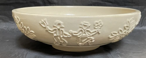 RARE Vintage 1940s Red Wing Pottery Embossed Serving Bowl with Dancing Peasants