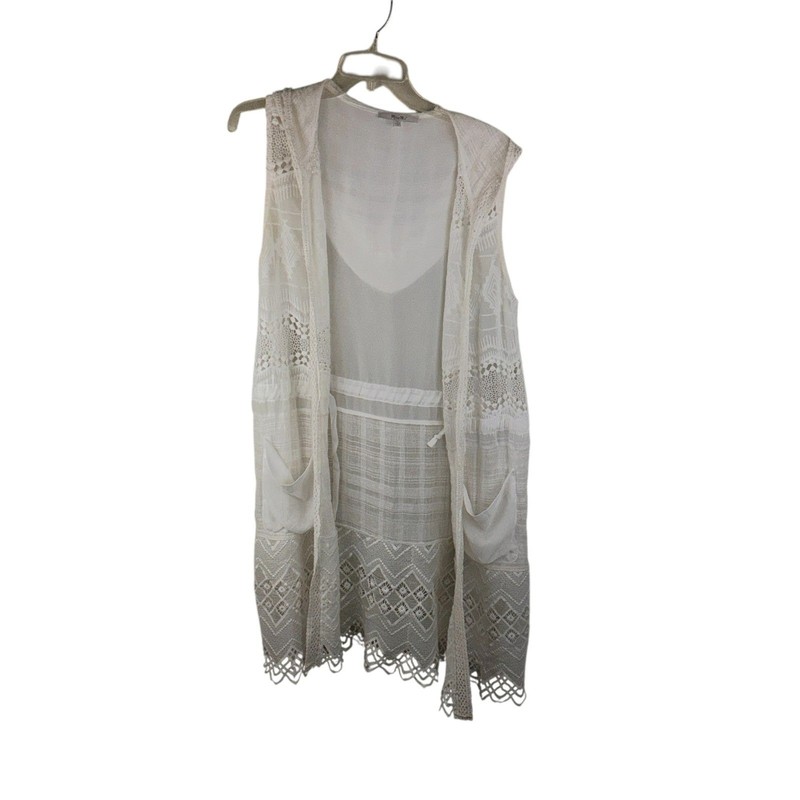 Miss Me Kimono Duster Boho Sheer Lace Size Small Swim Coverall Hooded White
