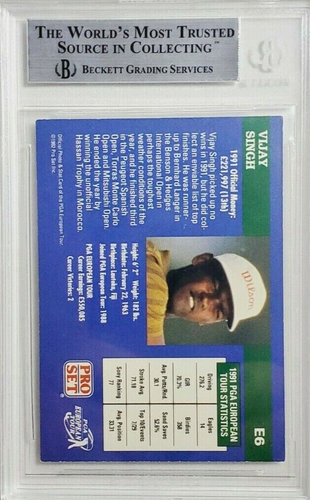 Tarjeta de novato firmada por Vijay Singh 1992 Pro Set PGA #E6 RC automática BGS BAS - Imagen 2 de 2