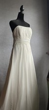 David’s Bridal Wedding Dress  V9743 White Draping With Rose Lace Flowers