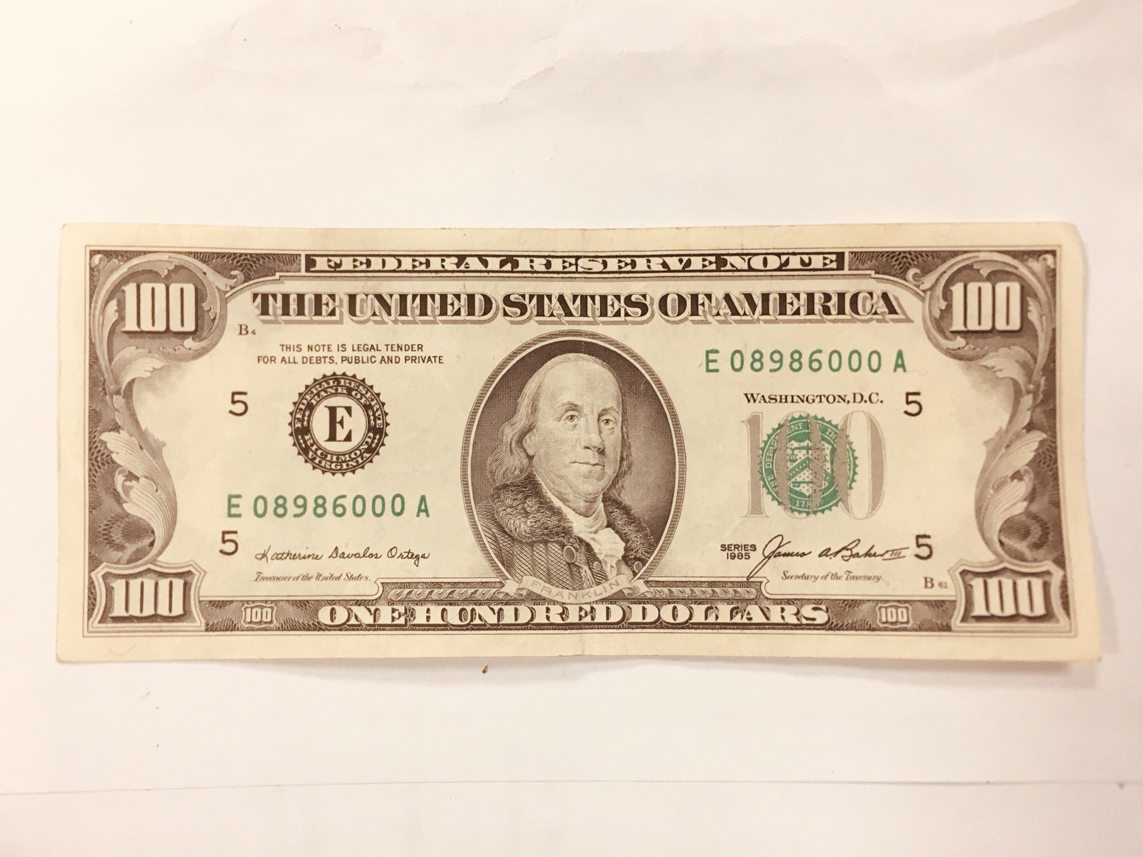 1985 ONE HUNDRED 100 DOLLARS Bill Federal Reserve Note Series 5 1985-one-hundred-100-dollars-bill-federal-reserve-note-series-5
