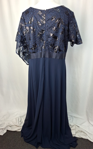 Navy Blue Lace Sequin Maxi Occasion Prom Bridesmaid Dress Women's UK26 C4108 - Picture 6 of 11