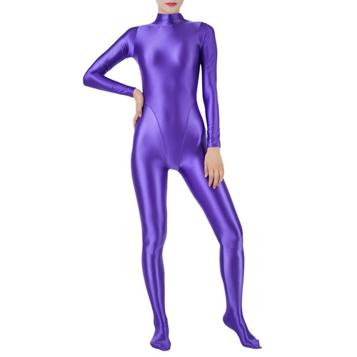 Damen Glanz Body Bodys Catsuits Sexy Yoga Ausschnitt Rücken Reißverschluss Overall - Bild 52 von 96