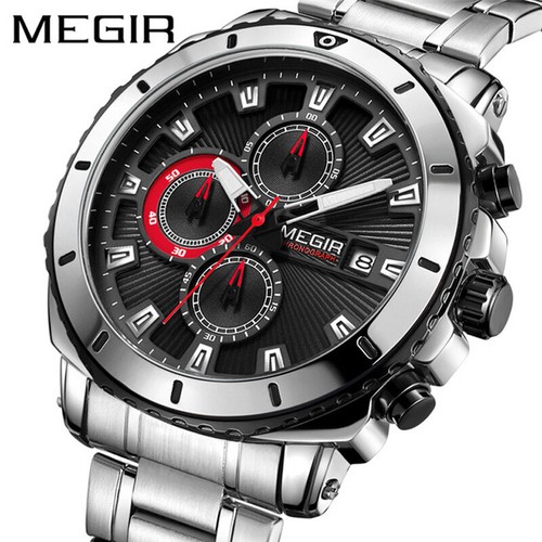 MEGIR Chronograph Men Quartz Watch Stainless Steel Business Wrist Watches - Picture 5 of 13