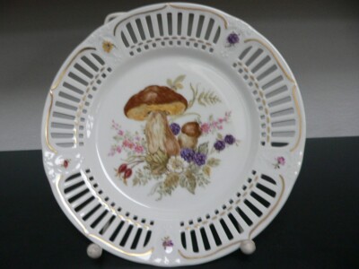 Sammelteller Prunkteller, handgemalt M. Rader Pilze Porzellan 1998 Durchbruch