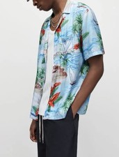 Allsaints Men Multicoloured Catalina Hawaiian Button Down Shirt Small Medium