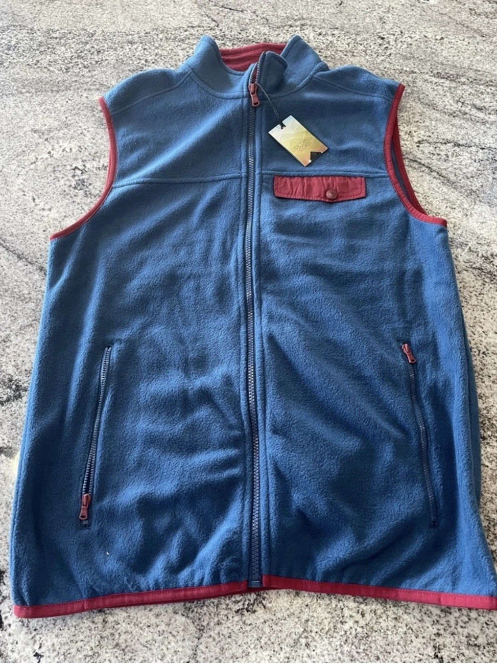 Ocean + Coast Red and Blue Fleece Zip Up Vest Size Small Winter Fall NWT New