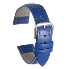 Leather Watch Band 22mm Embossed Cowhide Strap with Spring Bars Blue