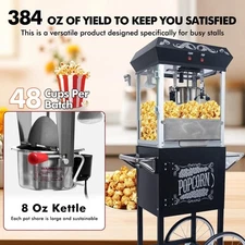640W Movie Theater Popcorn Machine Maker Popper with Cart and 8 oz Kettle