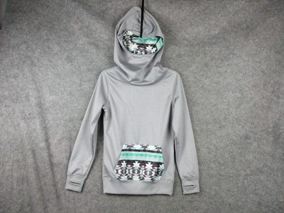 Empyre Hoodie Womens Small Gray Aztec Pocket Thumbholes Funnel Neck Pullover
