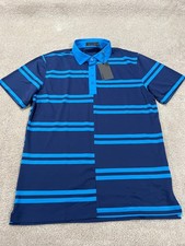 G/Fore Polo Shirt Mens Large Blue Striped Golf Performance Offset Pique Stretch