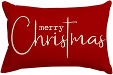 Christmas Pillow Covers 12x20 Inch,Red Merry Christmas Saying Decorations Winter