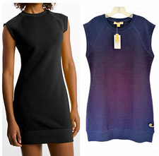 Michael Kors Navy MK Logo Knit Sleeveless Crew Neck Pullover Shift Dress Sz L