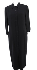 Vintage Talbots Maxi Dress Women Sz 14P Black Button Lined 3/4 Sleeve Modest New